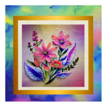 水彩花束、背カラフル景