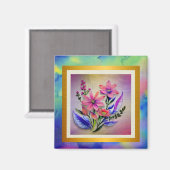 水彩花束、背カラフル景 マグネット (正面/裏面)