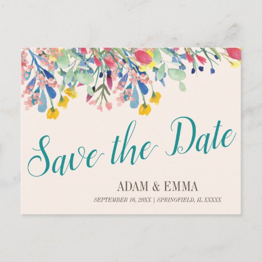 水彩花束Save the Date 結婚's ポストカード (正面)