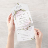 水彩花枠のウェディング オールインワン招待状 (貼ってはがせる)