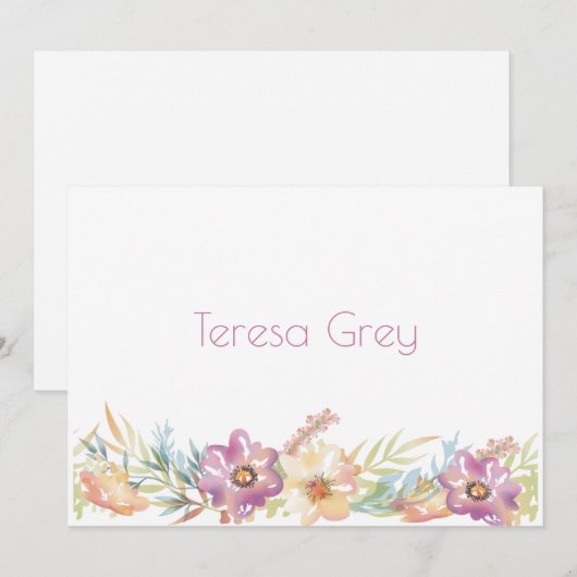 水彩花枠の便箋 (正面/裏面)