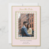 水彩花枠の写真付きSave the Date セーブザデート (正面)