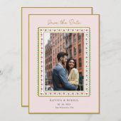 水彩花枠の写真付きSave the Date セーブザデート (正面/裏面)