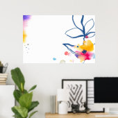 水彩花枠縁ど ポスター (ホームオフィス)