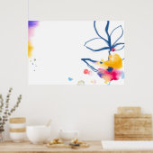 水彩花枠縁ど ポスター (キッチン)