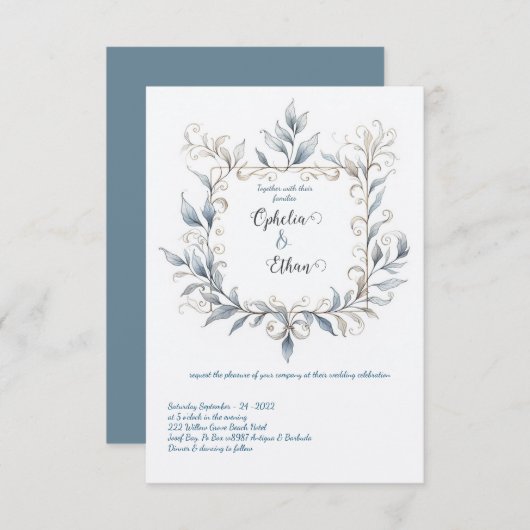 水彩花枠 ウェディング 招待状 (正面/裏面)