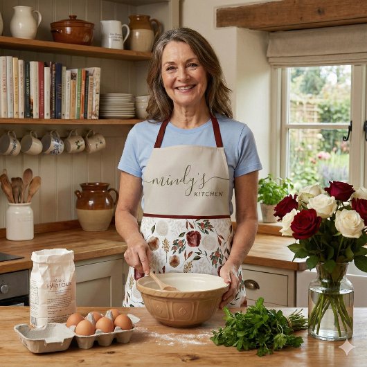 水彩花柄のオールプリントエプロン エプロン