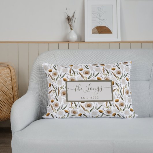 水彩花柄のパーソナライズされたクッションカバー ランバークッション
