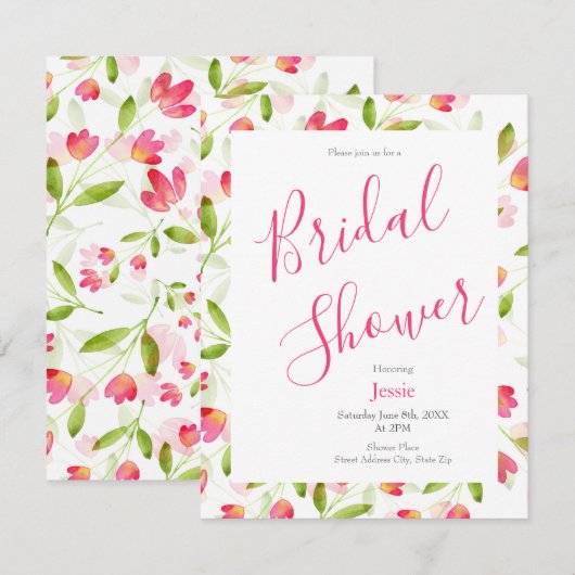 水彩花柄の招待状 招待状 (正面/裏面)