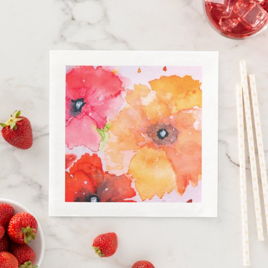 水彩花柄の紙ナプキン (インサイチュ)