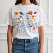 水彩花柄シャツ 彼女へのプレゼント または お母さんへのギフト Tシャツ