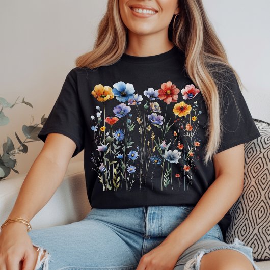 水彩花柄シャツ 彼女へのプレゼント または お母さんへのギフト Tシャツ