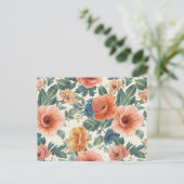 水彩花柄シームレスパターン ポストカード (スタンド正面)