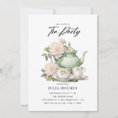 水彩花柄ティーカップ ティーパーティー 招待状 (正面)