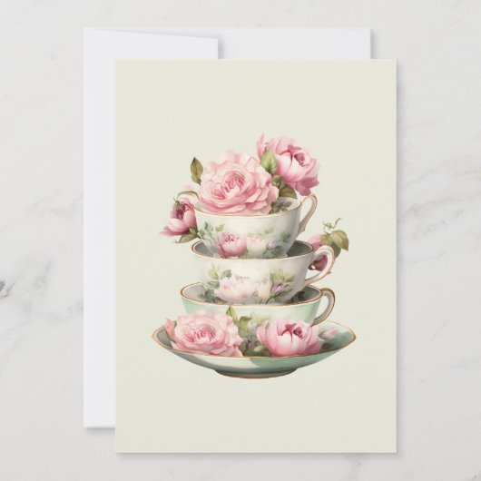 水彩花柄ティーカップ ティーパーティー 招待状 (裏面)