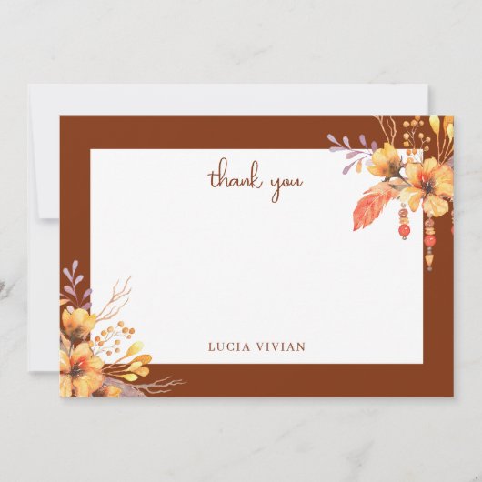 水彩花柄テラコッタ ウェディング シャワー サンキューカード (正面)
