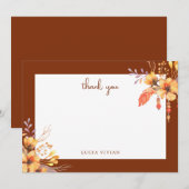 水彩花柄テラコッタ ウェディング シャワー サンキューカード (正面/裏面)