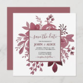 水彩花柄バーガンディー結婚式の招待状 招待状 (正面/裏面)