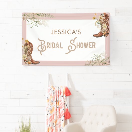 水彩花柄ブーツ & バブル ブライズシャワー 横断幕 (インサイチュ)