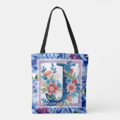 水彩花柄モノグラムレター　J トートバッグ (裏面)