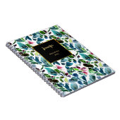 水彩花柄モノグラム名前 ノートブック (右側)