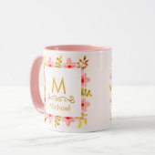 水彩花柄モノグラムⅠ ゴールドイニシャル＆名前 マグカップ (正面左)