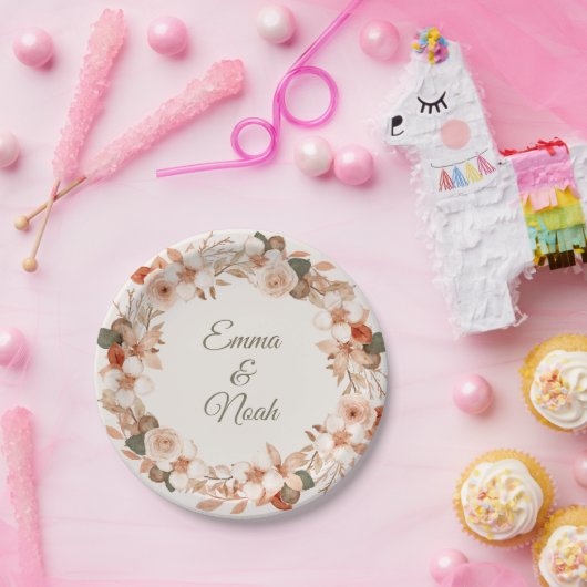 水彩花柄丸型ディナープレート ペーパープレート (パーティー)