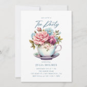 水彩花柄湯飲み茶会 招待状 (正面)