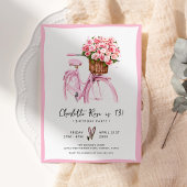 水彩花柄自転車ピンクの誕生日パーティー 招待状