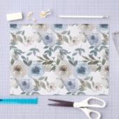 水彩花柄 ダスティーブルー フラワーネックタイラッピング 薄葉紙 (クラフト)