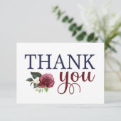 水彩花柄 ネイビー＆マロン 感謝カード (スタンド正面)