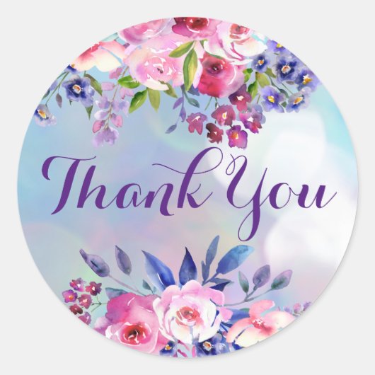 水彩花様サンクスステッカー ラウンドシール (正面)
