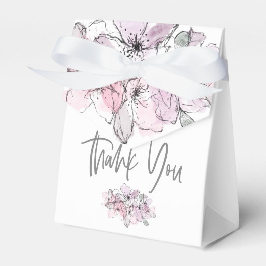 水彩花模様ありがとうお名前Date White フェイバーボックス (正面サイド)