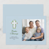 水彩花模様とクロスフォトイースター シーズンカード (正面/裏面)