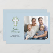 水彩花模様とクロスフォトイースター シーズンカード (正面/裏面)