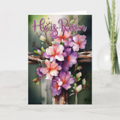 水彩花模様のイースター・クロス　　主は復活なされた シーズンカード (正面)