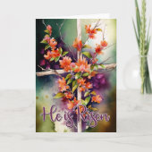 水彩花模様のイースター・クロス　　主は復活なされた シーズンカード (正面)