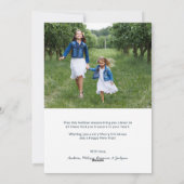 水彩花模様のクリスマスツリーおしゃれなツーショット写真青 シーズンカード (裏面)