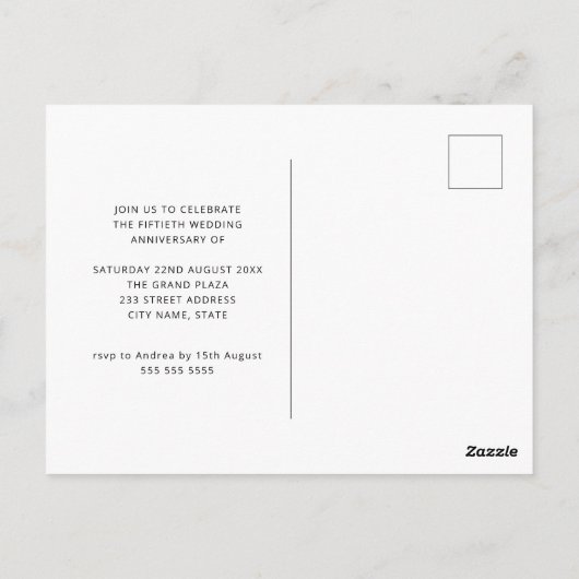 水彩花模様のゴールドフォト 50周年記念 ポストカード (裏面)