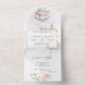 水彩花模様のシルバー ホワイト パンプキン ベイビー シャワー オールインワン招待状 (内側)