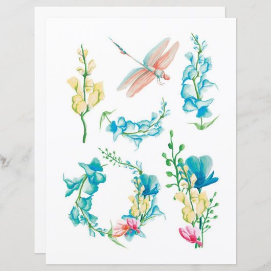 水彩花模様の切り取りとコラージュのバグ (正面/裏面)