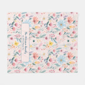 水彩花模様の家パーソナライズされた名 フリースブランケット (正面(横))