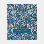 水彩花模様の家パーソナライズされた名 フリースブランケット (正面)