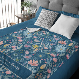 水彩花模様の家パーソナライズされた名 フリースブランケット