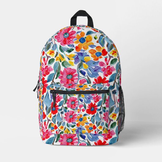 水彩花模様の背景 プリントバックパック (正面)