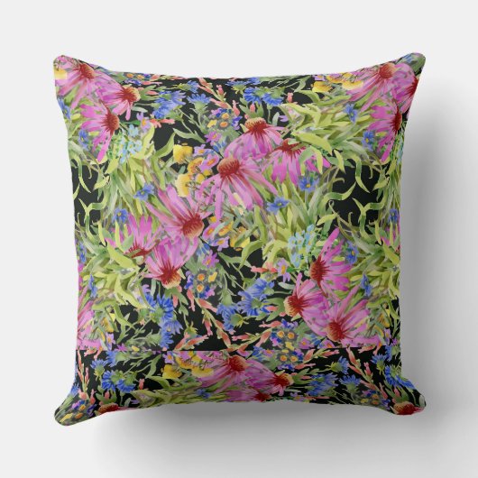 水彩花模様イエローグリーンピンク クッション (裏面)