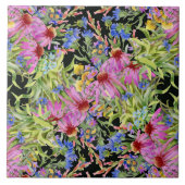 水彩花模様イエローグリーンピンク タイル (正面)