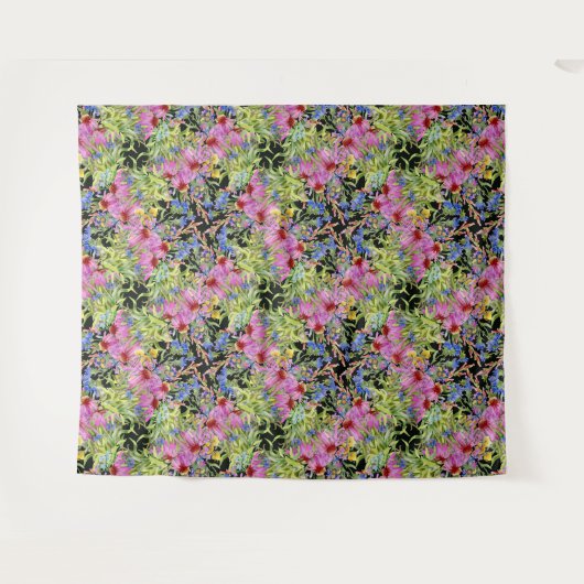水彩花模様イエローグリーンピンク タペストリー (正面(横))