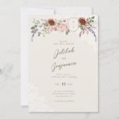 水彩花模様ウエスタンモノグラムクレスト結婚ズ 招待状 (正面)