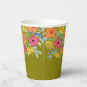 水彩花模様オン緑 紙コップ (右)